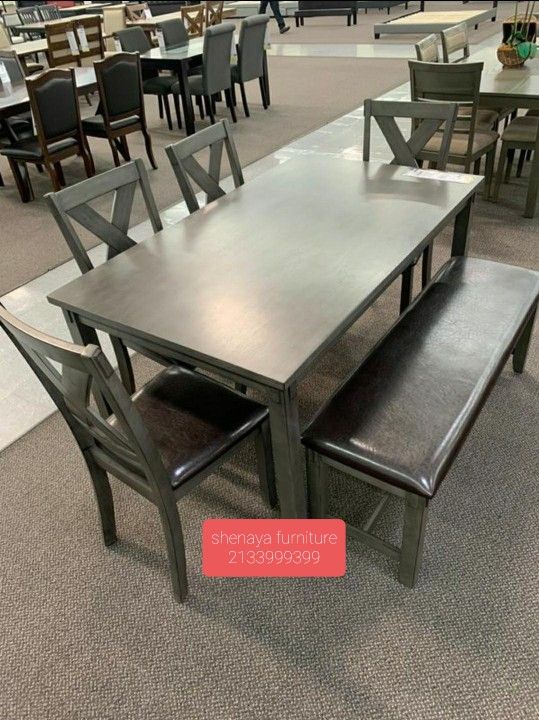 6pc Gray Solid Wooden Table Set New