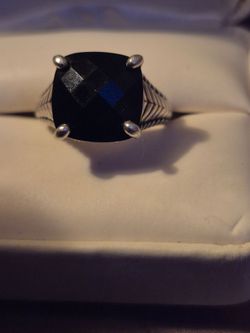 Silver Ring with Black Cushion-Cut Stone