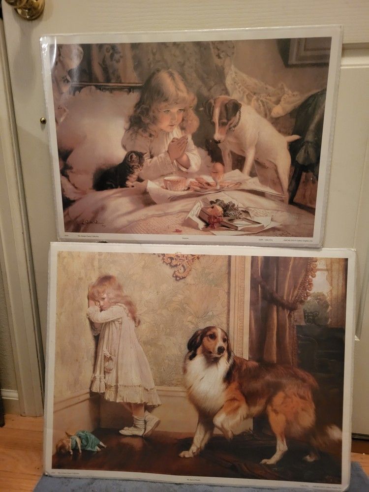 Set Of 2 Victorian Girl Prints Wall Decor - New