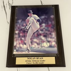 Nolan Ryan Autographed 16x20 Framed Plaque Texas Rangers HOF Strikeout Leader