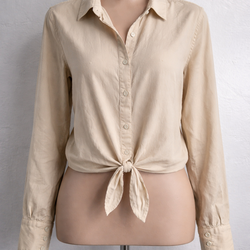 Cloth & Stone Tie Front Blouse Beige Lyocell Size L New Washed