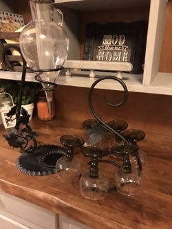 Vintage Wine Dispenser w/ Matching Wine Glasses & Caddy- Complete Set!