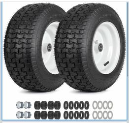16x6.50-8 Riding Lawn Mower Rubber Tire and Wheel, 2 Pcs Replacement 16x6.5-8nhs Garden Tractor Lawnmower Tyre, Bearing Bore 3/4"& 5/8", 3"-4.5" Cente