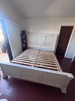 White Wood Bed Frame with Headboard