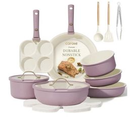 CAROTE 19 pcs Pots and Pans Set, Nonstick Cookware Set Detachable Handle, Induction Kitchen Cookware Sets Non Stick with Removable Handle, RV Cookware