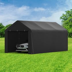 10' x 20' Heavy Duty Carport Storage Shelter Car Canopy Tent with Side Walls, Black