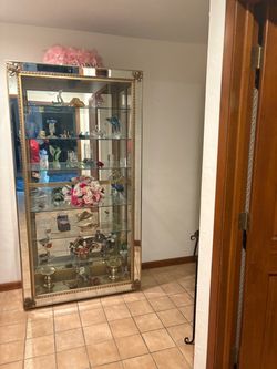 Gold-Framed Glass Curio Display Cabinet