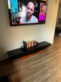 Floating TV Console with Wood Base