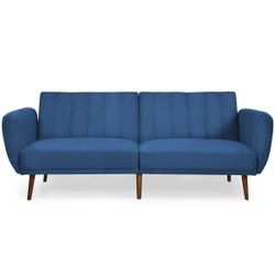 Convertible Futon Sofa Bed Adjustable Couch Sleeper w/ Wood Legs Navy