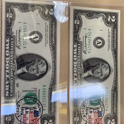 1976 $ 2 Dollars Bills Boston Stamp