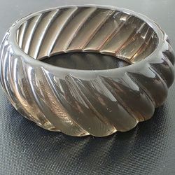 Vintage Lucite Smokey Gray /Brown Swirl Chunky Bangle Bracelet Retro