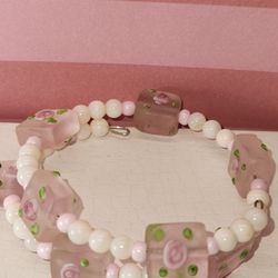 #2003, RARE VTG QUARTZ ROSE ENAMEL BRACELET
