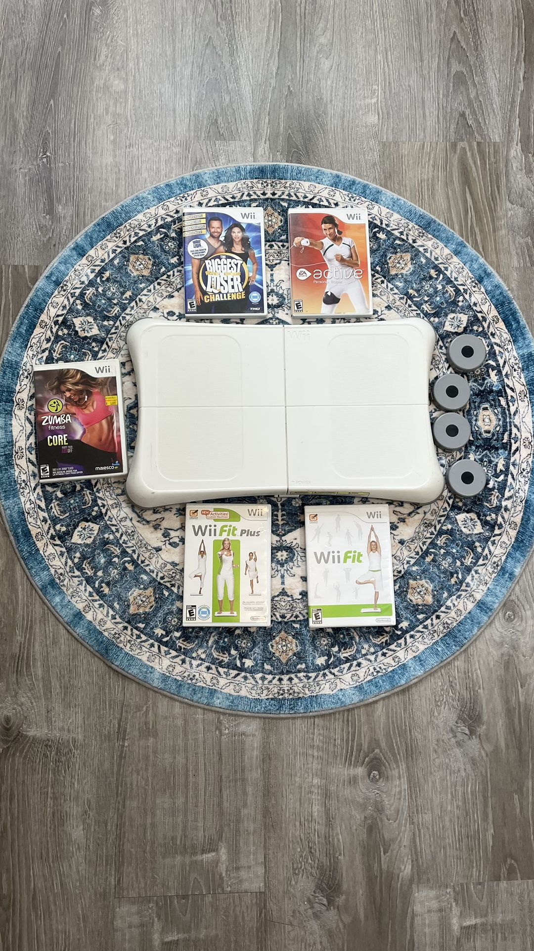 Wii 5 Games Zumba Fit Plus Active Biggest Loser Balance Board 4 Foot Pads