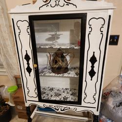 Vintage China Cabinet And Table With 3 Chairs 