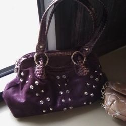 KATHY ZEELAND FAUX CRYSTAL/SUEDE/CROC HANDBAG WITH GROMMETS 