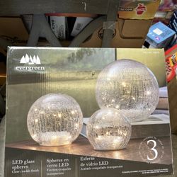 Evergreen LED Glass Cubes and Spheres Towers, Set of 3, Assorted Designs