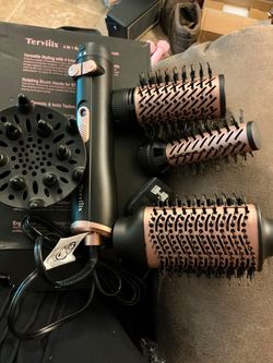 New Treviiix 4-n-1 Rotating Hair Dryer Brush Set  $25   W/2 Round Brush Heads (1.25” & 2”) 3” Oval Brush & Diffuser      3 Speeds (High-Low-Cool Airfl
