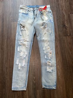 Custom Off-White Inspired Embroidered Rose Distressed Jeans