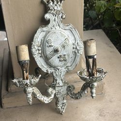 Pure Gold; Antique Cast Aluminum One Only Edwardian Wall Sconce by Gold Company, Los Angeles: