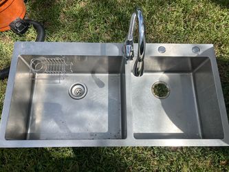 Stainless Steel Double Basin Kitchen Sink with Faucet