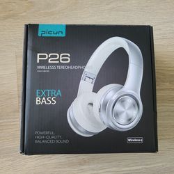 Picun P26 Bluetooth Wireless Headphones, Over Ear, Bass, Foldable, Rose Gold / White