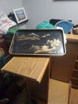 Black Lacquer Japanese Tray Vintage 