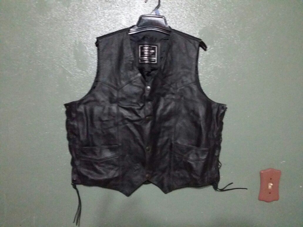 Black Leather Motorcycle Vest Size XXL