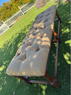 Vintage Walnut Bench with Houndstooth Cushion
