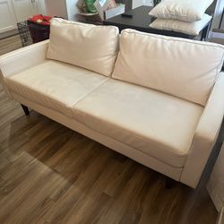 Cream Leather Sofa — 70in