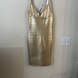 Gold Metallic Bandage Dress 
