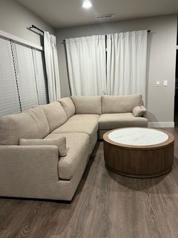 Beige L-Shaped Sectional Sofa and coffee table