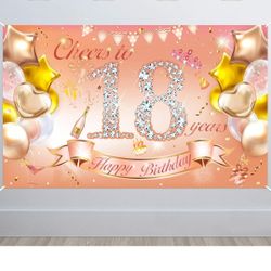 Girl 18th Birthday Party Decoration Rose Gold, Fabric Banner for 18th Birthday Photo Backdrop Photography Background, 18th Birthday Outdoor Garden Tab