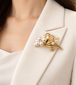 Vintage Mikimoto 14Kt Yellow Gold Cultured Pearl Floral Japan Brooch Pin 8.5gr