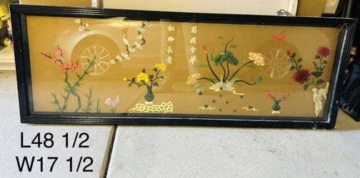 Large Vintage Chinese Shell Art Shadow Box - 48.5" x 17.5"