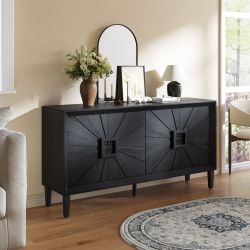 60” Black Sunburst Farmhouse Sideboard Cabinet with Adjustable Shelves