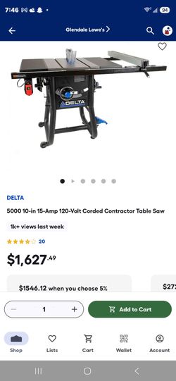 Delta 36-5000T2 10in contractor saw with Kobalt table router
