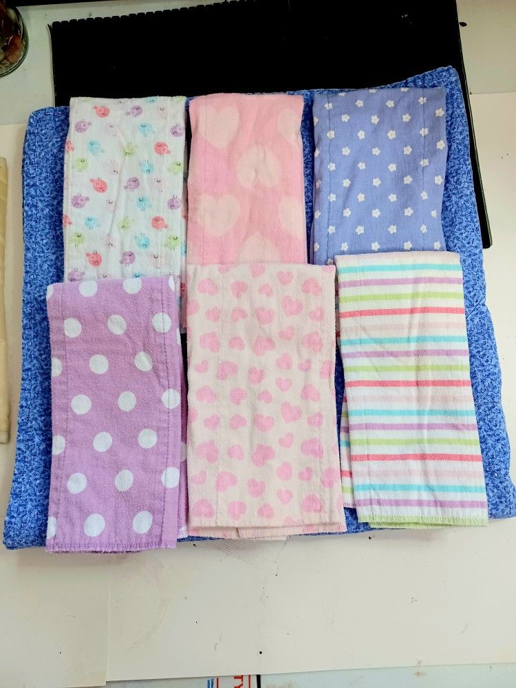 ● 6 baby burp cloths/diapers- Plus Changing Pad & 2 extra blankets