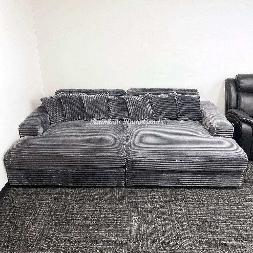 Oversized Corduroy Sleep Sofa Bed, Double Chaise Modular Sectional Couch