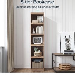 LINSY HOME 5-Shelf Bookcase, Narrow Bookshelves Floor Standing Display Storage Shelves 68 in Tall Bookcase