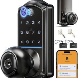 Veise VE018 Smart Knob Handle Lock - Fingerprint, App Control, Keyless Entry for Front Door and Bedroom, Electronic Digital Keypad, Auto Lock, Remote 