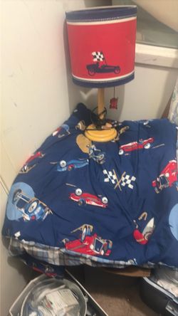 Comforter & lamp vintage car