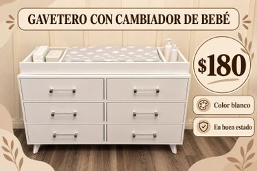 White 6-Drawer Dresser with Baby Changing Topper