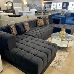 New/Black Velvet Double Chaise Sectional,seccional,couch,Delivery Available, Ask For A Discount Code