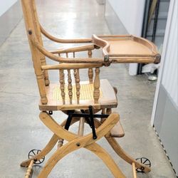 Vintage Wooden Replica High Chair / Stroller