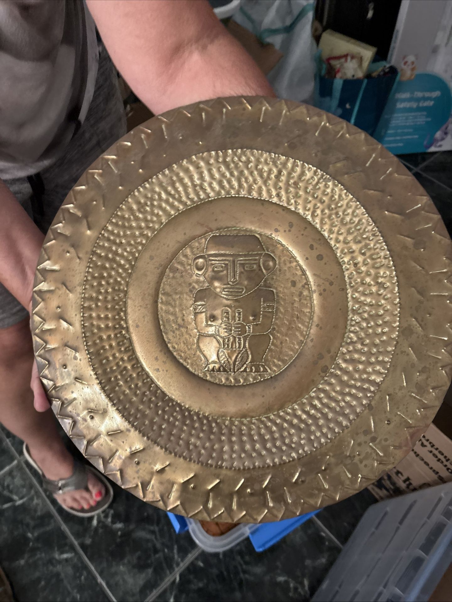 Vintage Large Colombian Brass Tray Wall Hanging