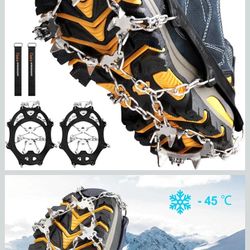Crampons Ice Cleats Traction Snow Grips for Boots Shoes Women Men Anti Slip 19 Stainless Steel Spikes Safe Protect for Hiking Fishing Walking Climbing