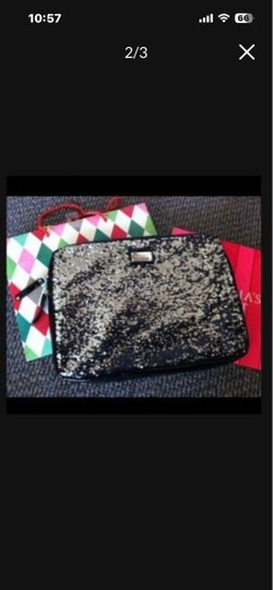 NEW Nine West Sequin Silver Black Reversible Double Side Laptop Computer iPad Protection Pad Case Travel Trip Accessories Purse Bag Pouch Travel Trip 