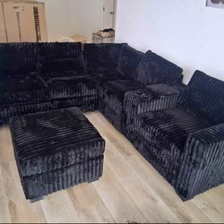 🛋️ NEW!! USB Sectional Corduroy Grey L Shapes Sofa STILL IN 📦 🛋️ 