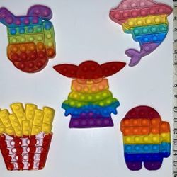 Pop It Lot of 5 Rainbow Fidget Toys Star-wars, dolphin, French Fries, robot, + 1