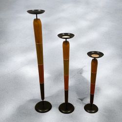 Pier 1 Imports Tall Wooden Candleholder Set (3)